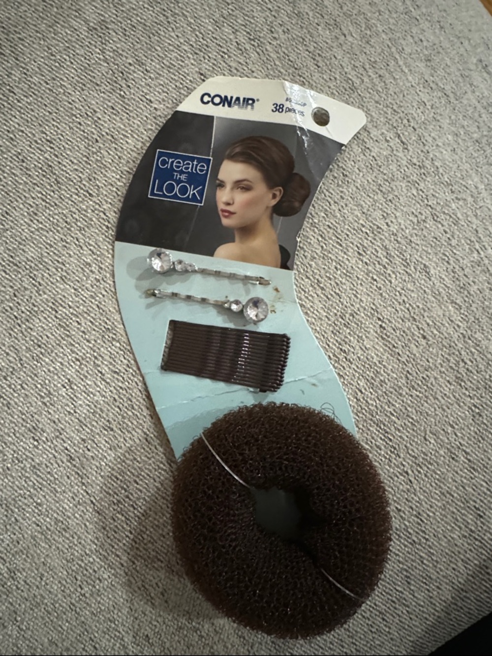 Conair Brown Bun Maker Set with Rhinestone Bobby Pins